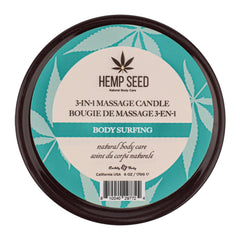 Earthly Body Hemp Seed 3-in-1 Massage Candle Body Surfing, teal label top view