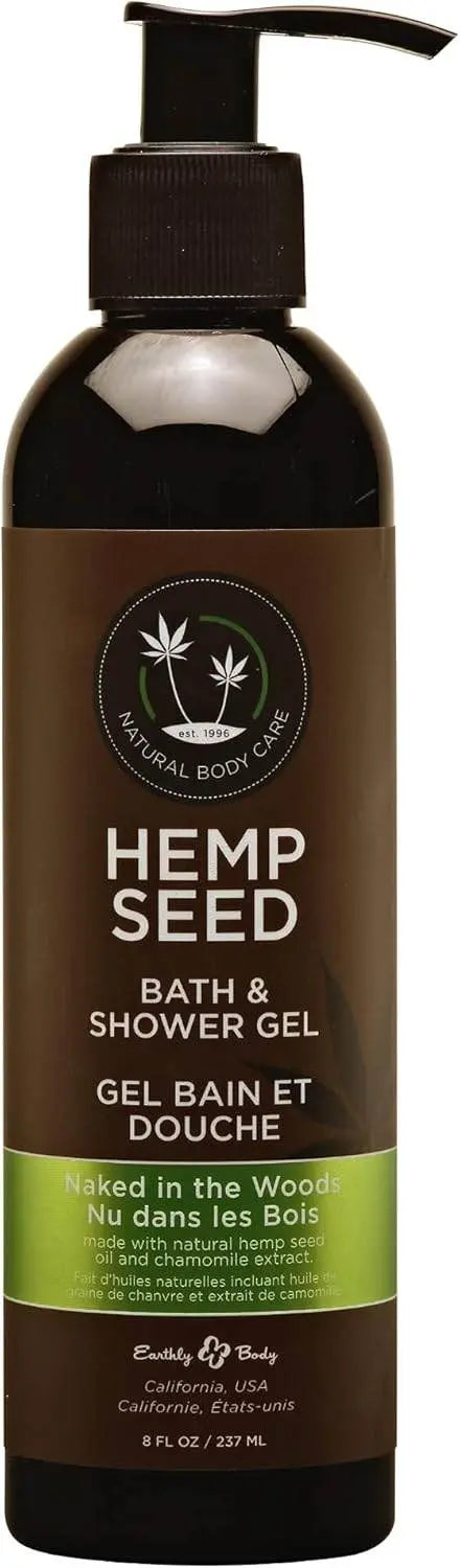 Earthly Body Hemp Seed Bath & Shower Gel in Naked in the Woods scent, 8 fl oz pump bottle