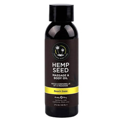 Earthly Body Hemp Seed Massage Oil in Beach Daze scent, dark 2 fl oz bottle with black cap