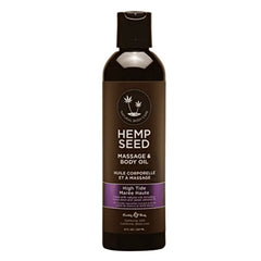 Earthly Body Hemp Seed Massage & Body Oil in High Tide scent, 8 fl oz dark bottle