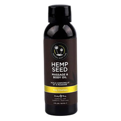 Earthly Body Hemp Seed Massage & Body Oil in Nag Champa scent, 2 fl oz dark bottle