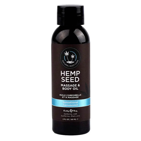 Earthly Body Hemp Seed Massage & Body Oil in Sunsational scent, 2 fl oz dark bottle