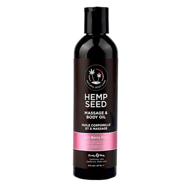 Earthly Body Hemp Seed Massage & Body Oil in Zen Berry Rose, 8 fl oz dark bottle