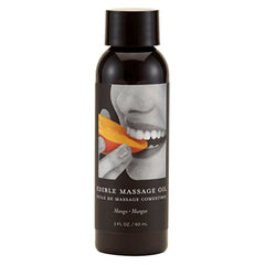 Earthly Body Mango Edible Massage Oil in a 60ml dark bottle with a flip-top cap