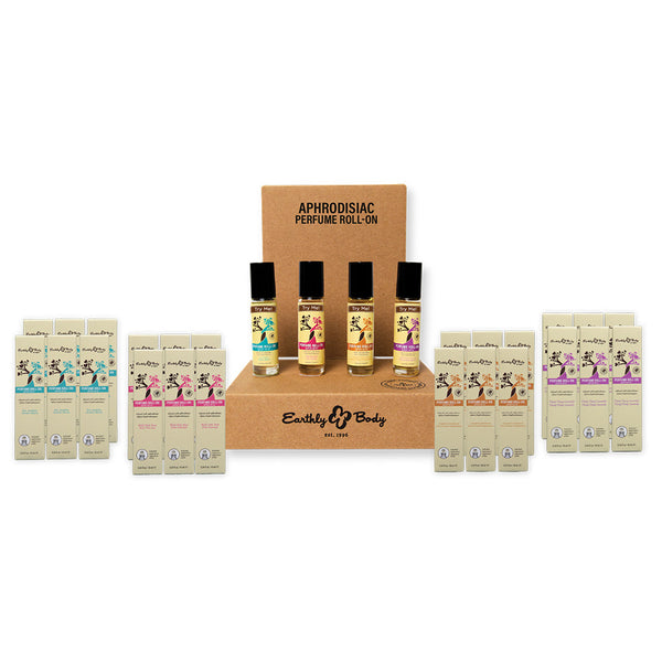 Earthly Body At Night Aphrodisiac Perfume Roll-On 28-piece prepack display set with boxes