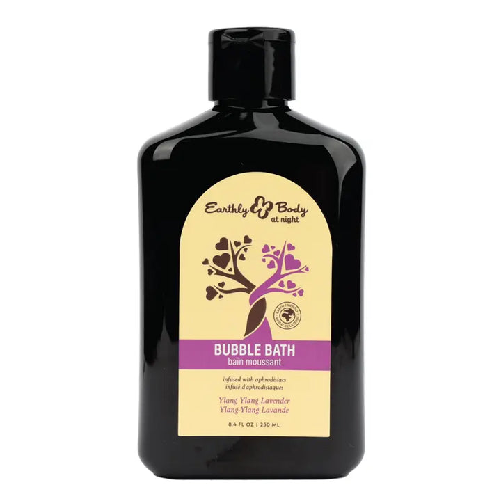 Earthly Body at Night Bubble Bath in Ylang Ylang Lavender, 8.4 oz dark bottle with label