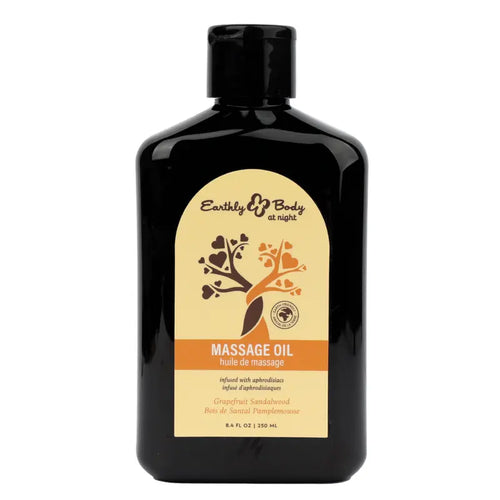 Earthly Body at Night Massage Oil in Grapefruit Sandalwood, 8.4oz dark amber bottle with flip cap