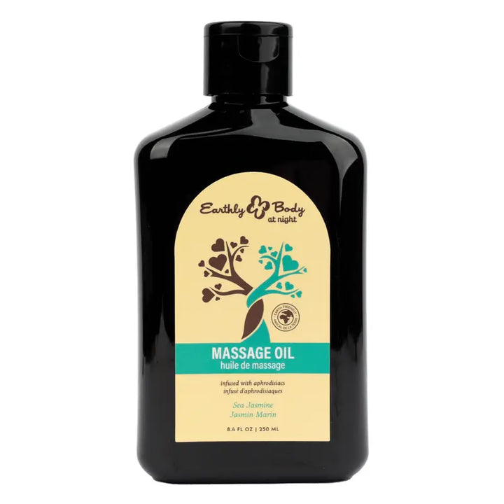 Earthly Body at Night Sea Jasmine Massage Oil in a dark 250ml bottle with teal label