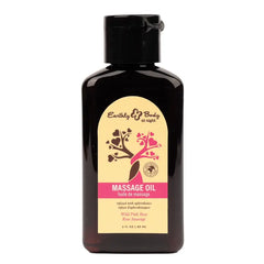 Earthly Body at Night Wild Pink Rose Massage Oil, 2 oz dark amber bottle with flip cap
