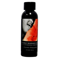 Earthly Body Watermelon Edible Massage Oil in a 2 fl oz dark bottle with flip cap