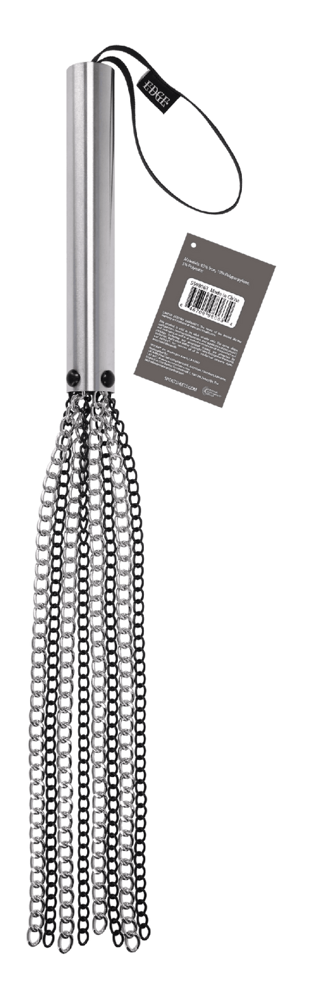 Edge Chain Flogger displaying back of tag with materials and barcode information