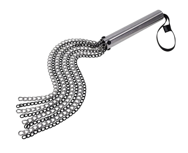 Edge Chain Flogger with silver aluminum handle and cascading metal chain tails