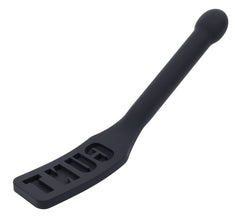 Edge CUNT silicone paddle angled view showing embossed lettering on flat black paddle head