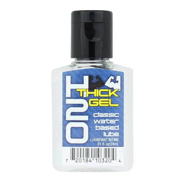 Elbow Grease H2O Thick Gel 0.81 oz clear bottle with black flip-top cap, water-based lubricant