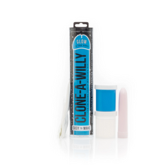 Empire Labs Clone A Willy Blue kit contents: tube, mixing cup, powder, and silicone pigment