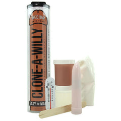 Empire Labs Clone A Willy kit contents including molding powder, silicone parts, and thermometer