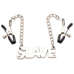 Enslaved Slave Chain Nipple Clamps laid flat showing adjustable screw clamps and chain