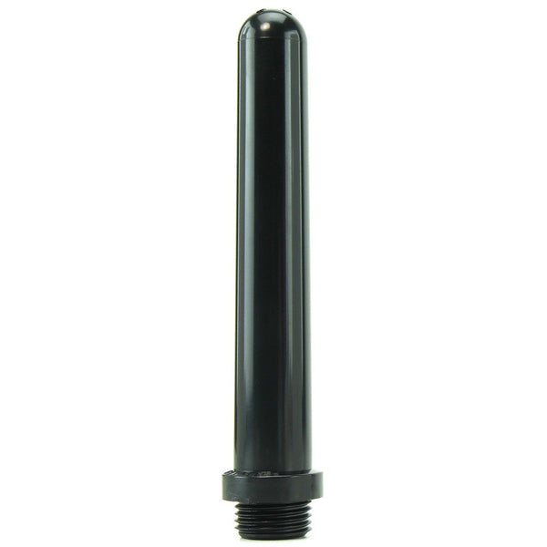 Ergoflo 5-inch black plastic douche nozzle with smooth cylindrical body and threaded base