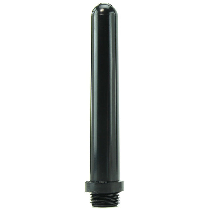 Ergoflo 5-inch black plastic douche nozzle with smooth cylindrical body and threaded base