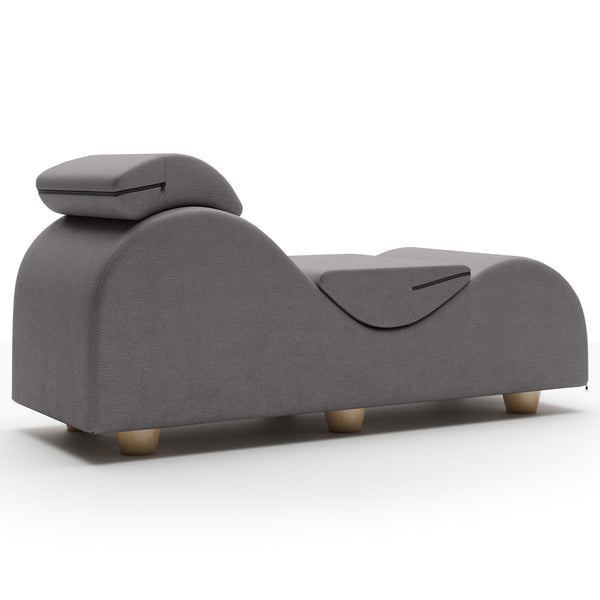 Esse II positioning chaise rear view highlighting padded headrest compartment and smooth grey upholstery finish