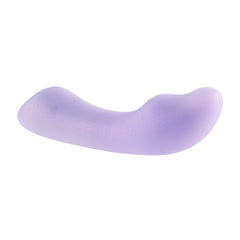 Close-up of Euphoria vibrator two-tiered head in velvety purple silicone, horizontal view