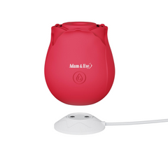 Eve's Ravishing Suction Rose shown above its magnetic charging base with white cable