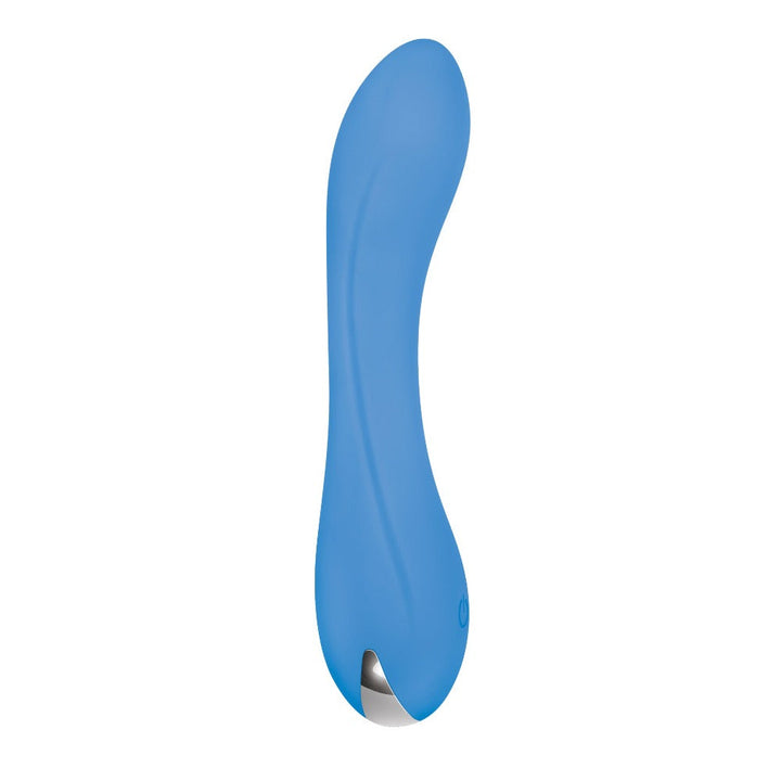 Evolved Blue Crush curved vibrator in periwinkle blue silicone, front hero view