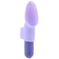Evolved Fingerific purple silicone finger vibrator with textured bristle tip and power button