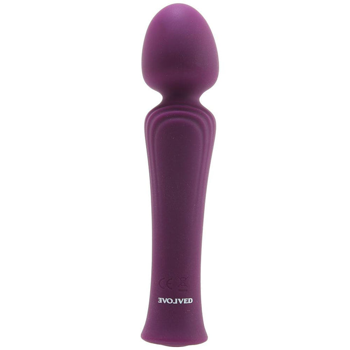 Evolved My Secret Wand vibrator in purple silicone, front view showing rounded head and ribbed handle