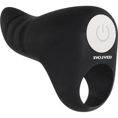 Evolved Power Couple black silicone finger ring vibrator with white power button detail