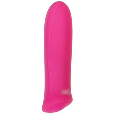 Evolved Pretty In Pink vibrator in bright pink silicone, front view showing smooth curved shape