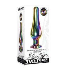 Evolved Rainbow Metal Plug Medium in retail packaging showing product name and gem detail