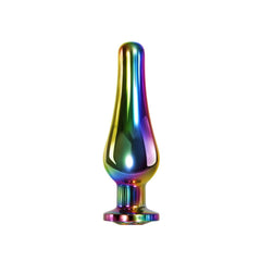 Evolved Rainbow Metal Plug Medium showing tapered body and flared base from rear angle