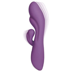 Evolved Rampage rabbit vibrator side angle illustrating the flexible, layered motion of the shaft