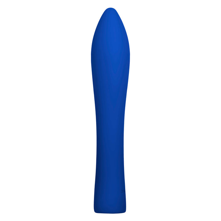 Evolved Robust Rumbler blue silicone vibrator with tapered tip, smooth matte finish