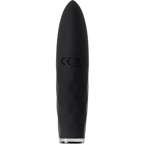 Evolved On The Spot black silicone bullet vibrator with faceted body and CE marking