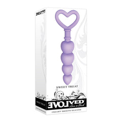 Evolved Sweet Treat anal beads in retail box highlighting creamy smooth silicone material