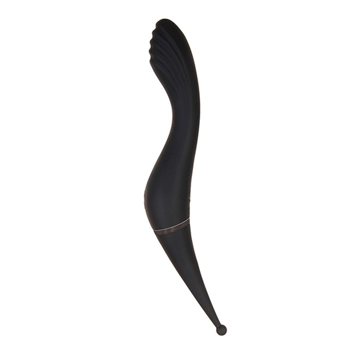 Evolved Tantalizing Teaser black silicone dual-ended vibrator, curved side profile view