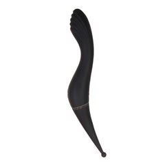 Evolved Tantalizing Teaser black silicone dual-ended vibrator, curved side profile view