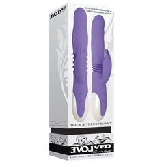 Evolved Thick & Thrust Bunny packaging showing rechargeable dual-motor rabbit vibrator