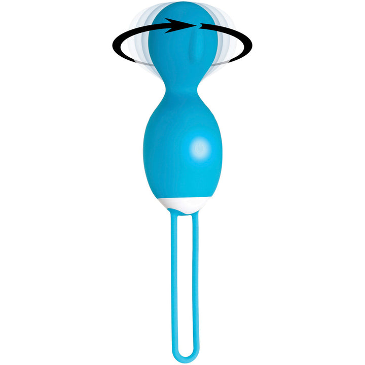 Evolved Twistin The Night Away blue silicone kegel vibrator with rotation motion graphic