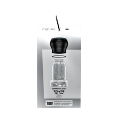 Exploded diagram showing Pocket Stroker Crystal compatibility with Kiiroo PowerBlow vacuum attachment