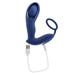 Extra Mile prostate massager with USB charging cable connected to the magnetic charging port