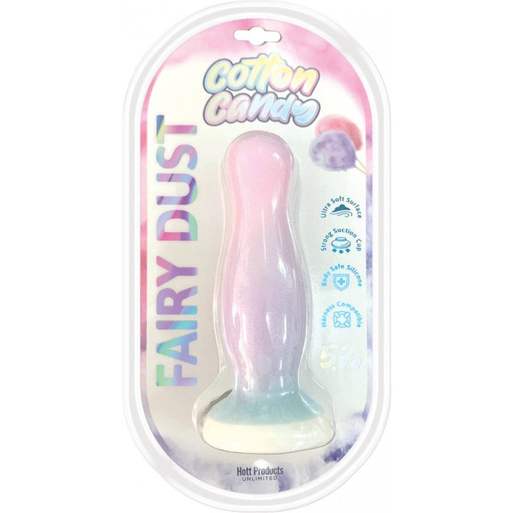 Fairy Dust Cotton Candy dildo in pastel pink and teal ombre, shown in retail packaging