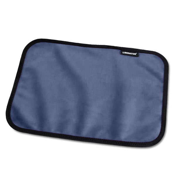 Liberator Fascinator Toy Pad in indigo microvelvet with black stitched border, front view