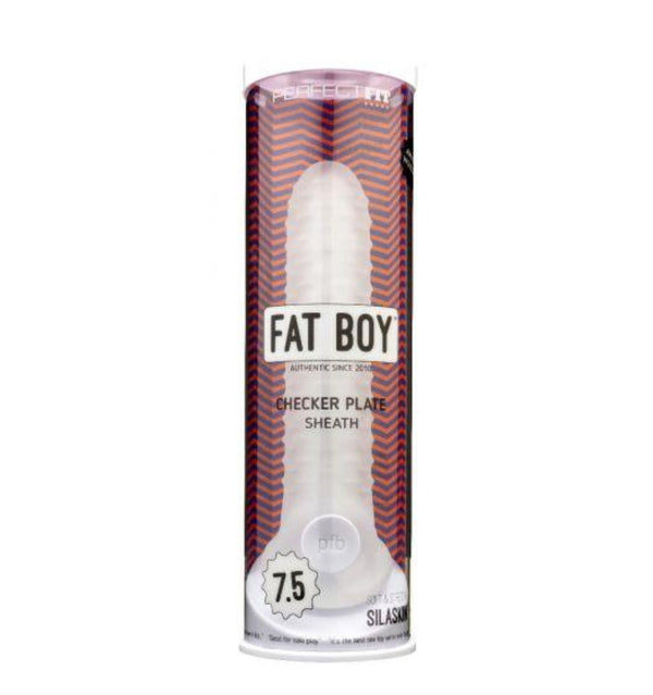Fat Boy Checker Plate Sheath 7.5" by Perfect Fit Brand in clear SilaSkin, shown in tube packaging