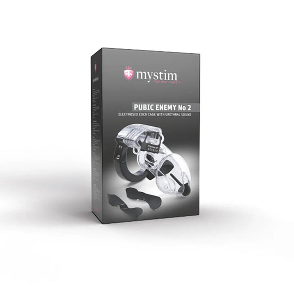 Mystim Pubic Enemy No. 2 e-stim cock cage packaging