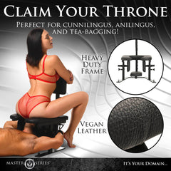 Feature callout image highlighting heavy-duty steel frame and vegan leather upholstery texture