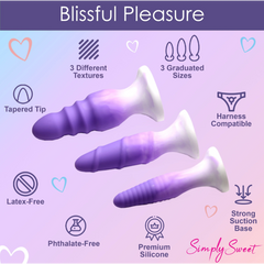 Feature graphic highlighting latex-free, phthalate-free, harness-compatible plug set