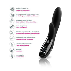 Feature list for Mystim Daring Danny: e-stim, 8 vibration programs, waterproof, medical silicone